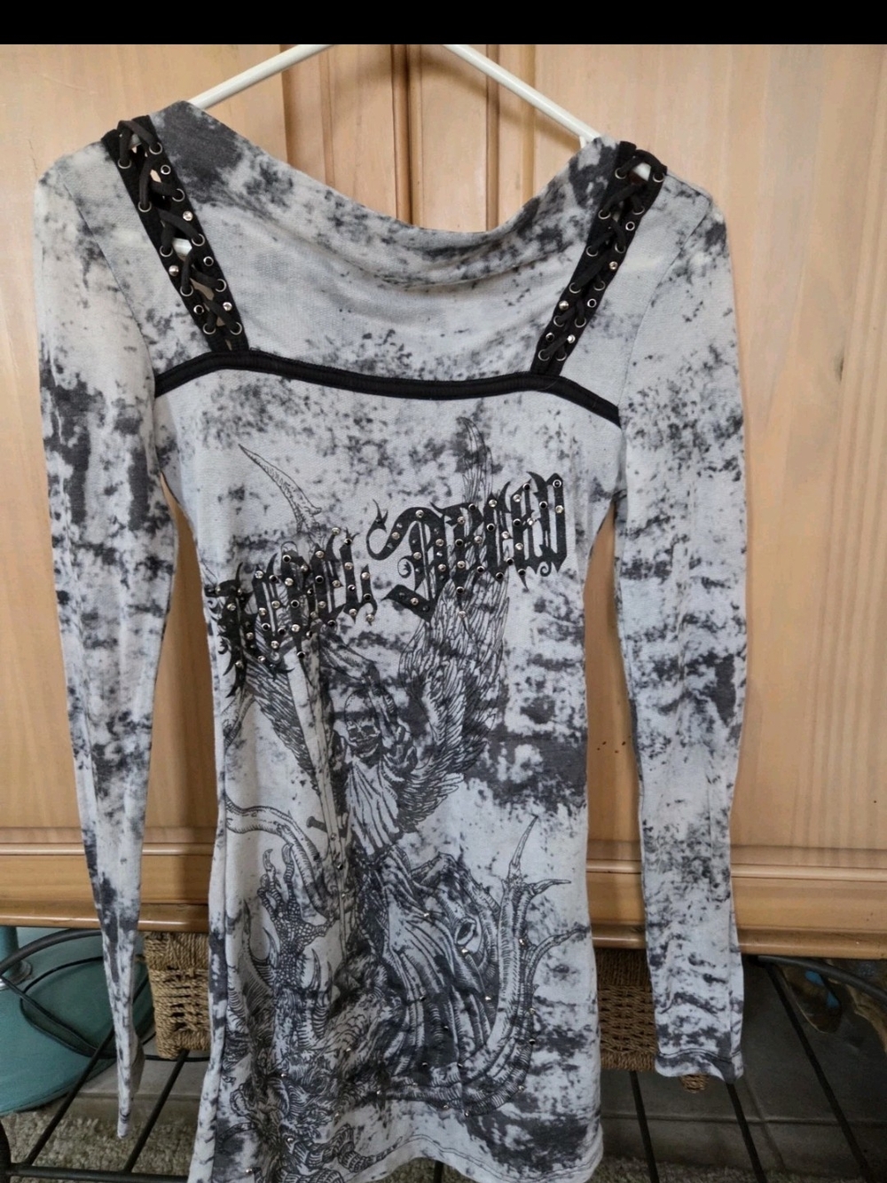Salvage Rare Studded Lace-Up Studded INSANE GRAPHICS Mini Dress. S